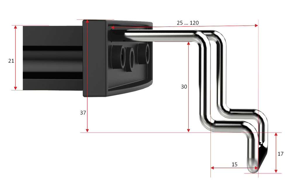 MitrasLightbar 2+3, dimensions angled holding bracket