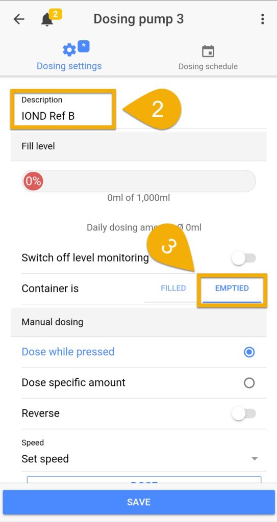 Setup pump settings 2 - IOND Ref B