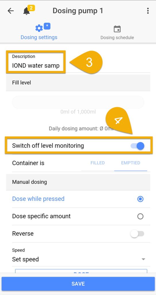 Setup pump settings 3 - IOND wat samp