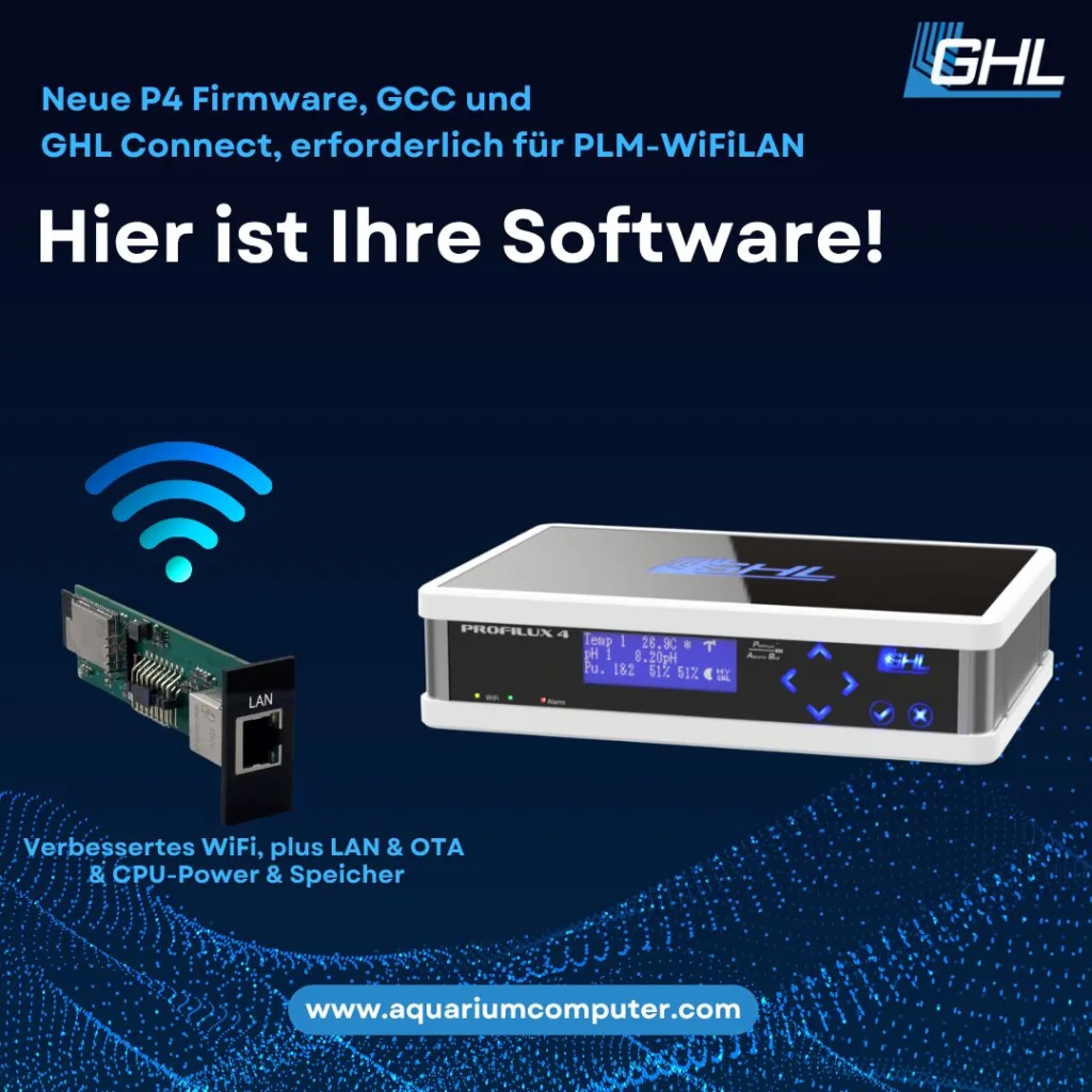 Die PLM-WiFiLAN-Erweiterungskarte verbessert die WLAN-Performance des ProfiLux 4/4e Controllers, fügt einen LAN-Anschluss hinzu und ermöglicht Firmware-Updates per WLAN oder Ethernet über die GHL App. Dieses Upgrade bietet schnellere Kommunikation, ein stabileres WLAN-Signal sowie mehr Speicher und Rechenleistung, ideal für zukünftige Erweiterungen und Funktionen für eine professionelle Aquariensteuerung.